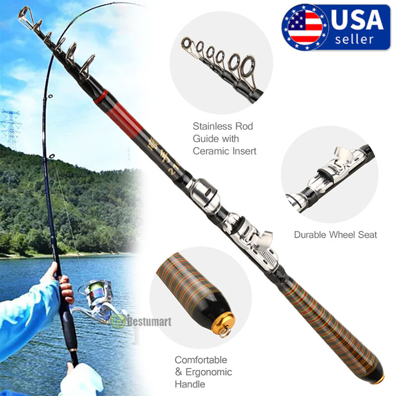 7FT Heavy Duty Carbon Fiber Telescopic Fishing Rod Sea Saltwater Freshwater
