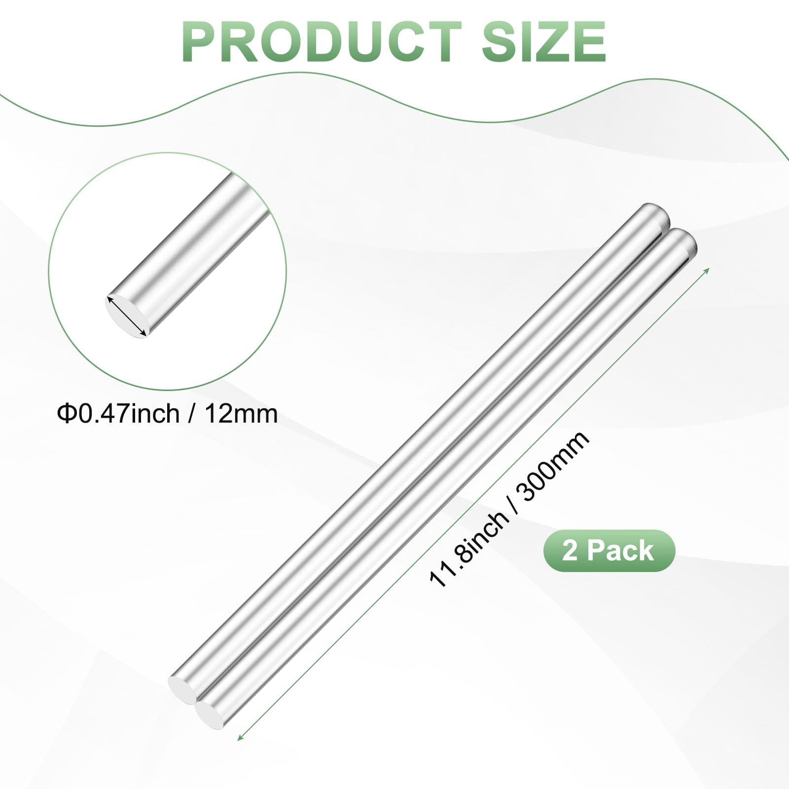 2 PCS Clear Acrylic Round Dowel Rods Plastic Sticks 11.8×0.47 Inch 300x12mm