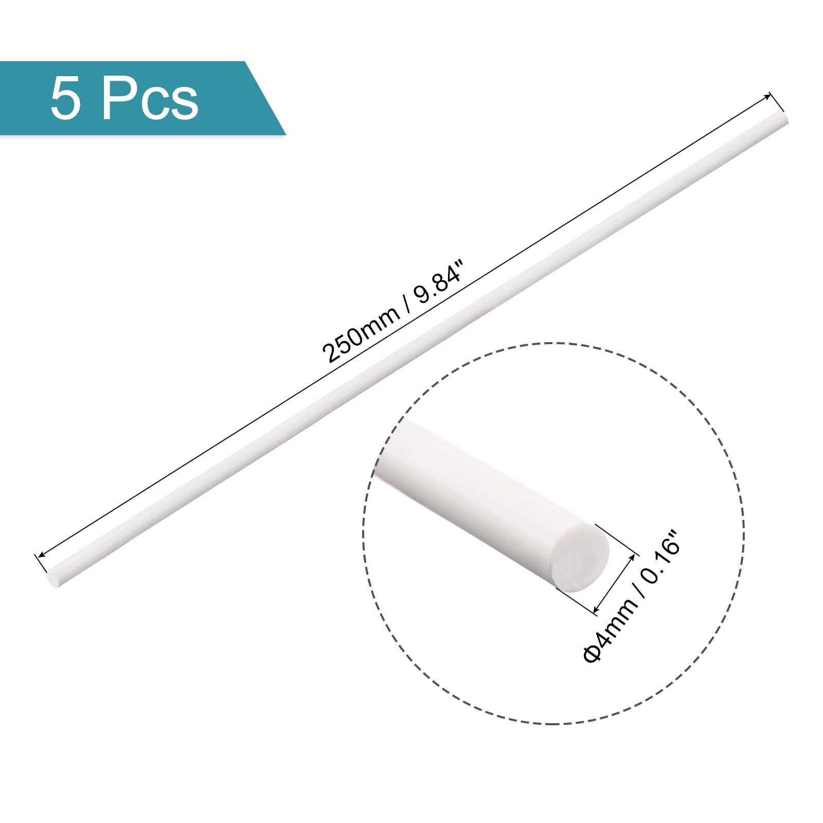 5 Pack ABS Plastic Rod 4mmx250mm White Round Solid Bar Model Making DIY