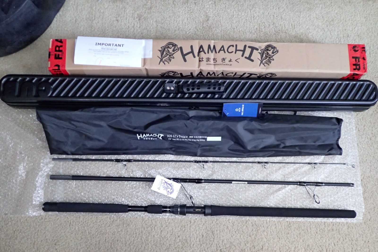 HAMACHI 9’6 XOS GT’n’Doggie Ultra Cast 10 – 20lb Japan SPIN fishing rod w / case