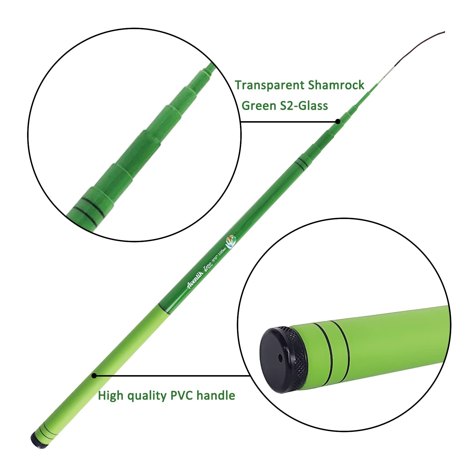 Aventik Zeno S2-Glass Tenkara Rod(9’0” 10Sec, Shamrock Green)