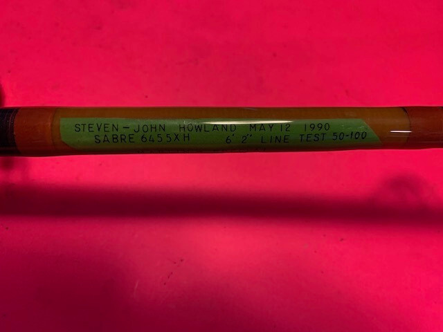 VINTAGE CUSTOM SABRE 6 FOOT 6 INCH 50 TO 100 POUND RATED TROLLING FISHING ROD