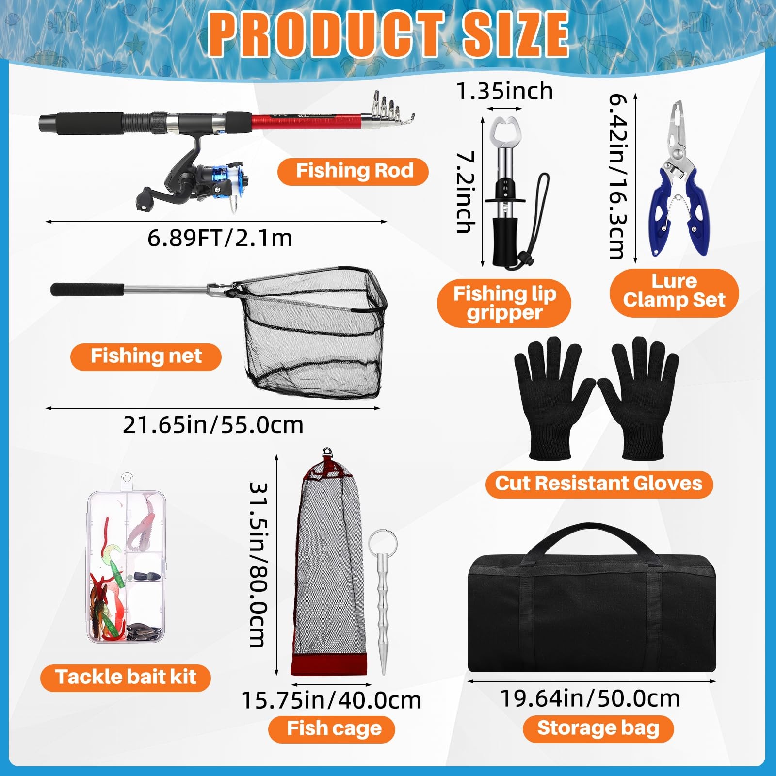 MiniInflat Telescopic Fishing Rod and Reel Combo, 6.89ft 2pcs Collapsible Rod wi