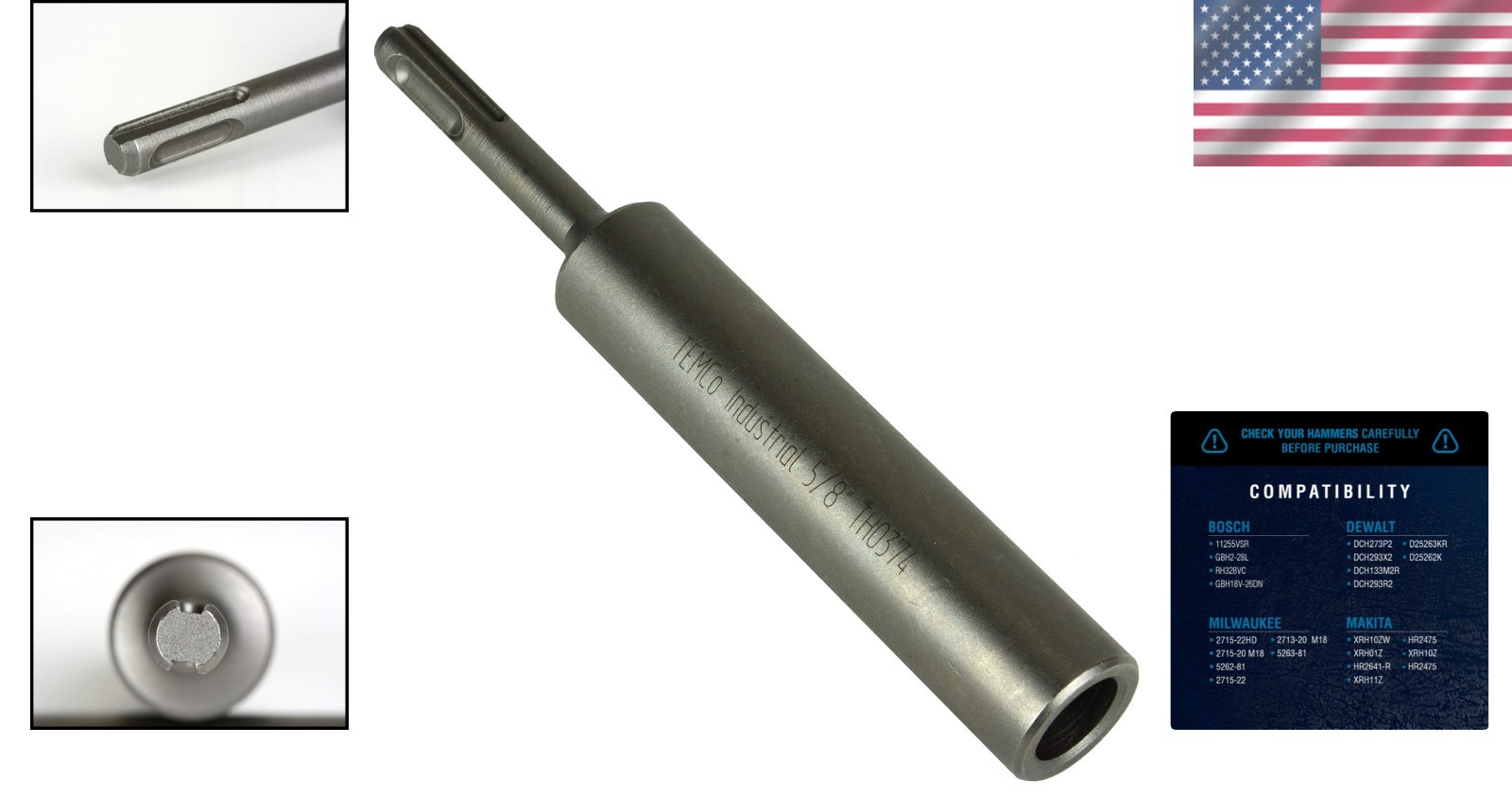 Efficient Spiral Flute Ground Rod Driver-Bore Size 5/8″ S with SDS Plus Shank