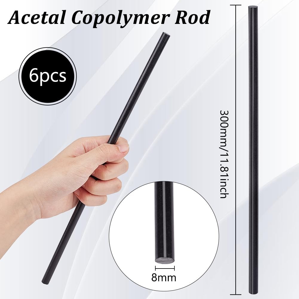 6 PCS Black Acetal Copolymer Rod 0.31 Inch Diameter 11.8 Inch Length Dowel