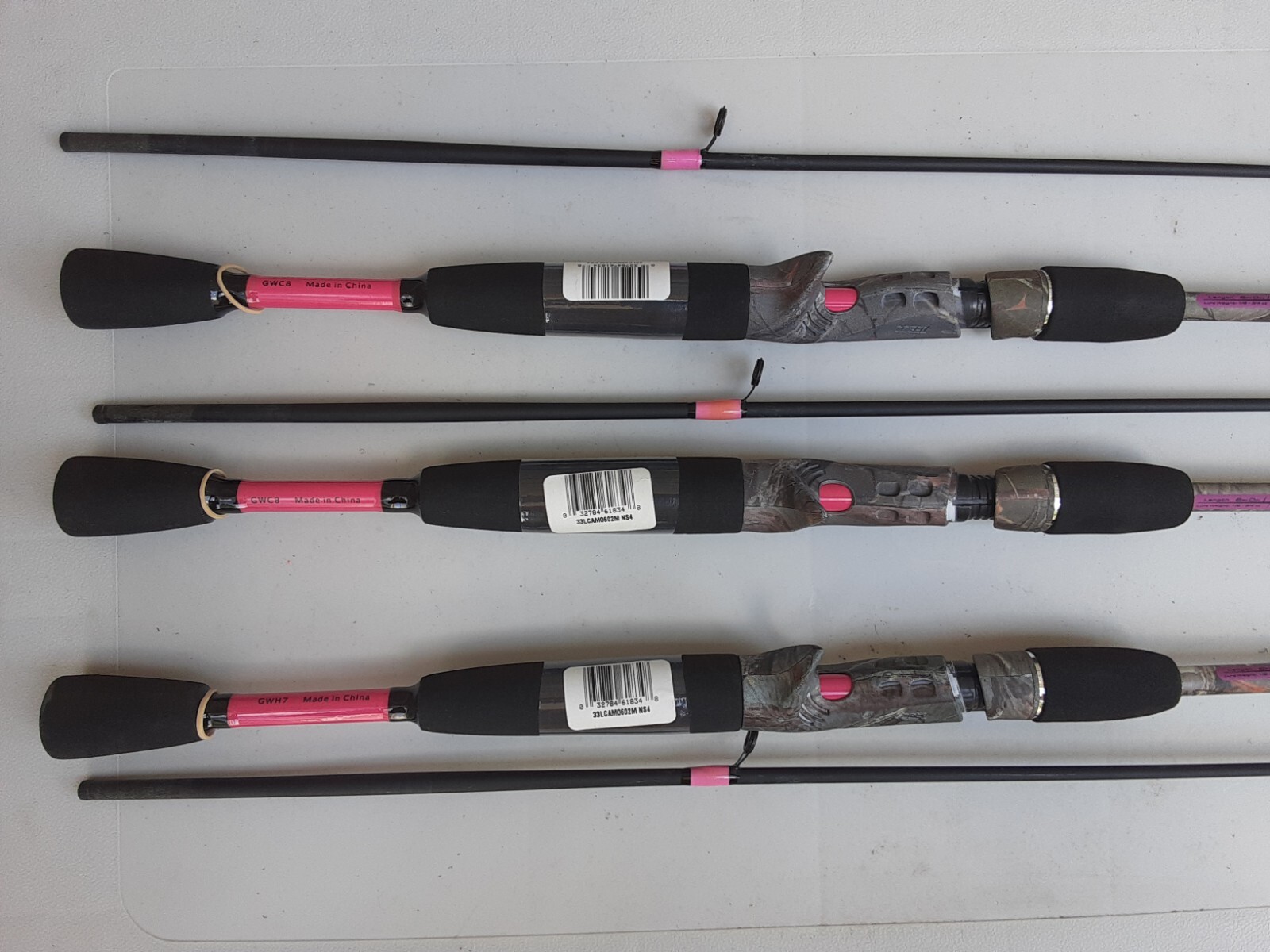 lot 3 New Zebco 33 Camo Casting 6’ foot Rods Medium Action Pink 2 piece