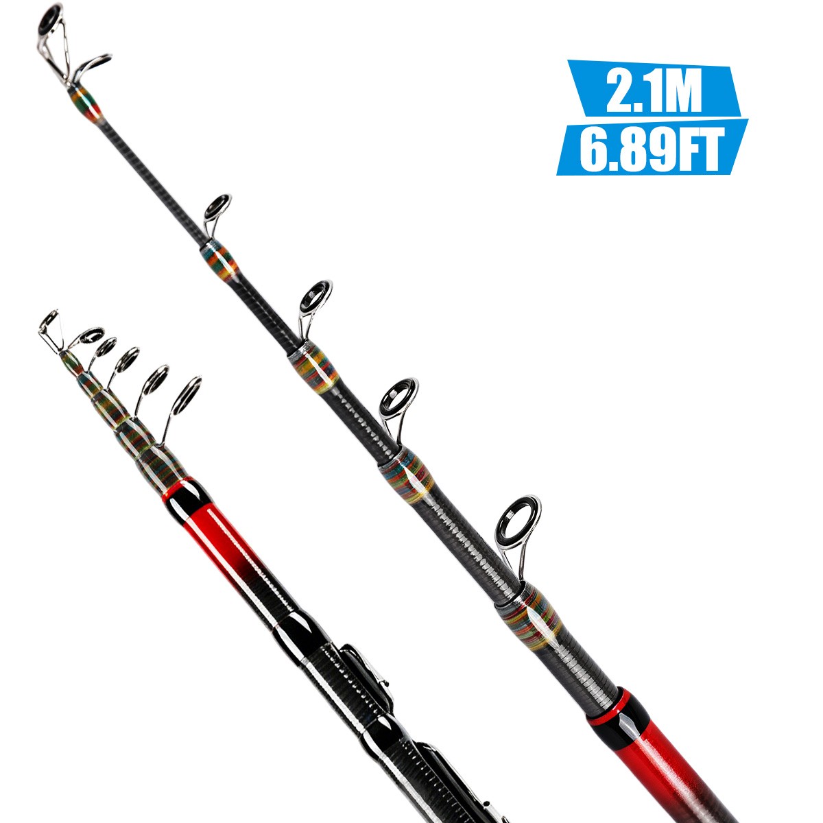 Pro Carbon Fiber Telescopic Fishing Rod Travel Spinning Fishing Pole 2.1m 3.6m