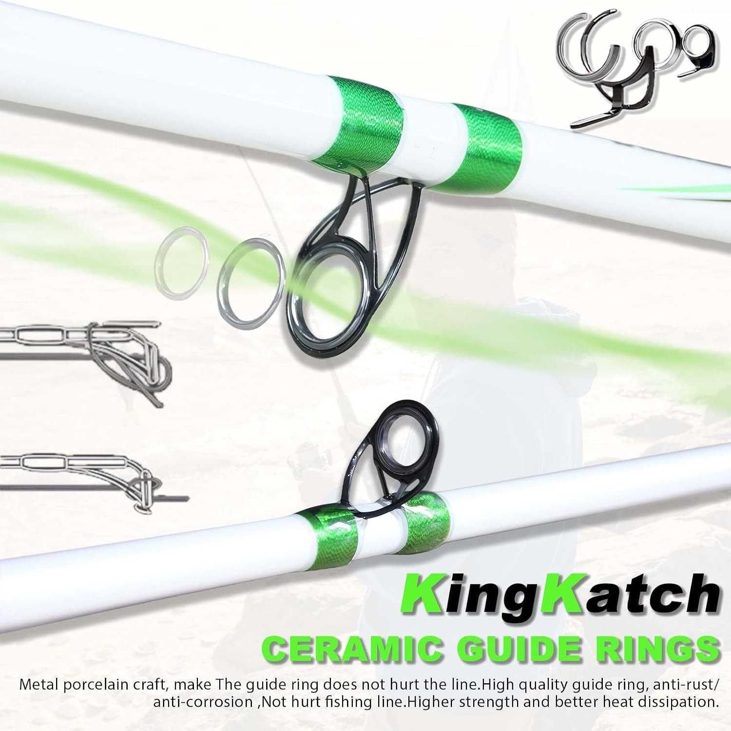 7’0″ White & Green Spinning Fishing Rod Carbon Graphite Boat & Inshore Rod Solid