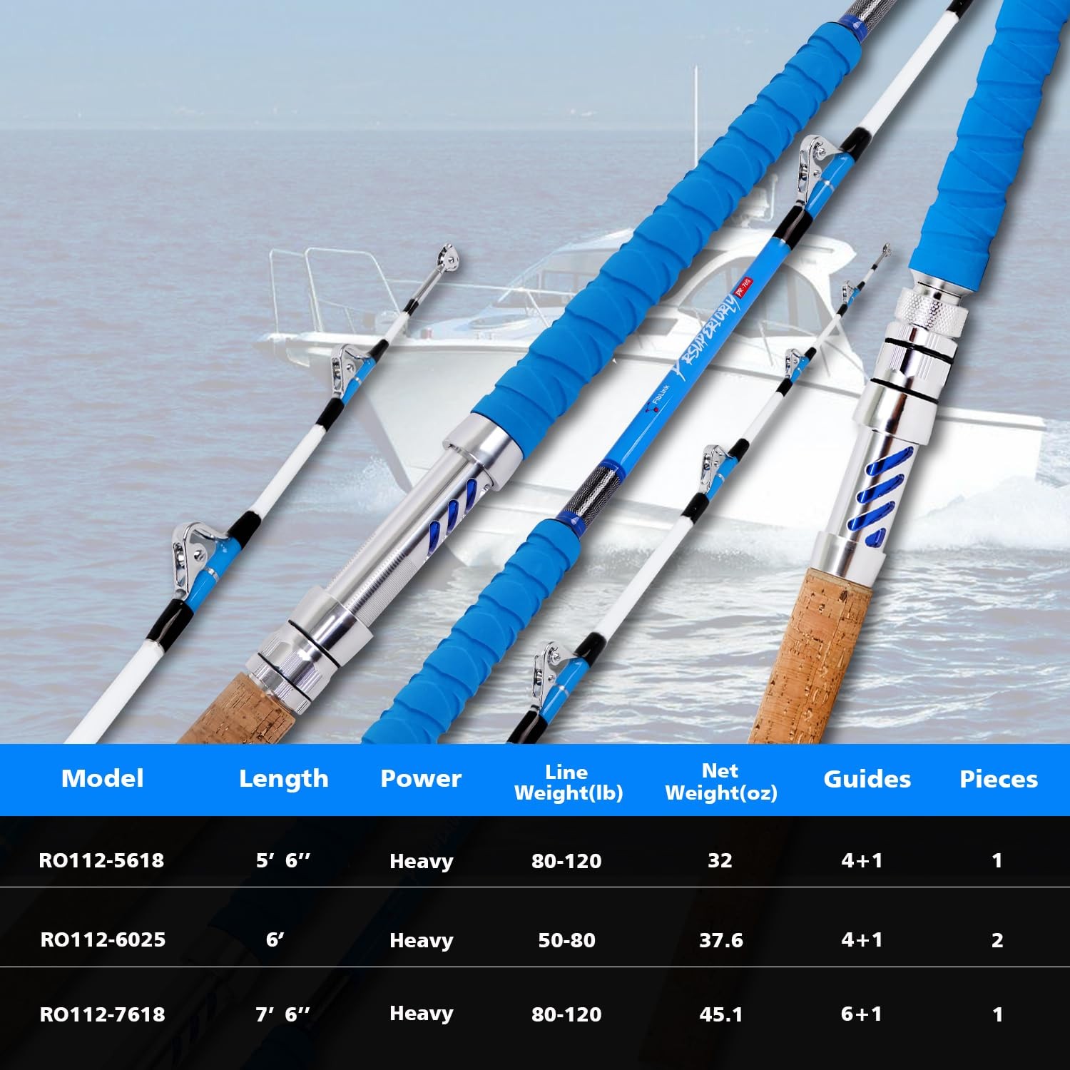 Fiblink Saltwater Fishing Rod Heavy Duty Trolling Rod Conventional Boat Stand…
