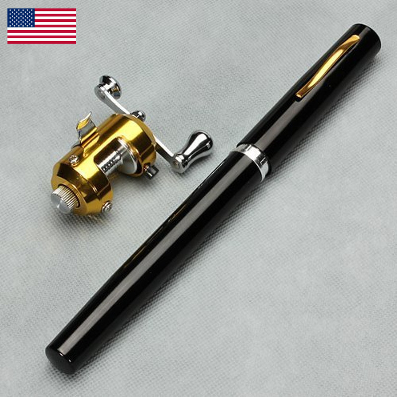 G Ganen 38Inch Mini Portable Pocket Aluminum Alloy Fishing Rod Pen Black