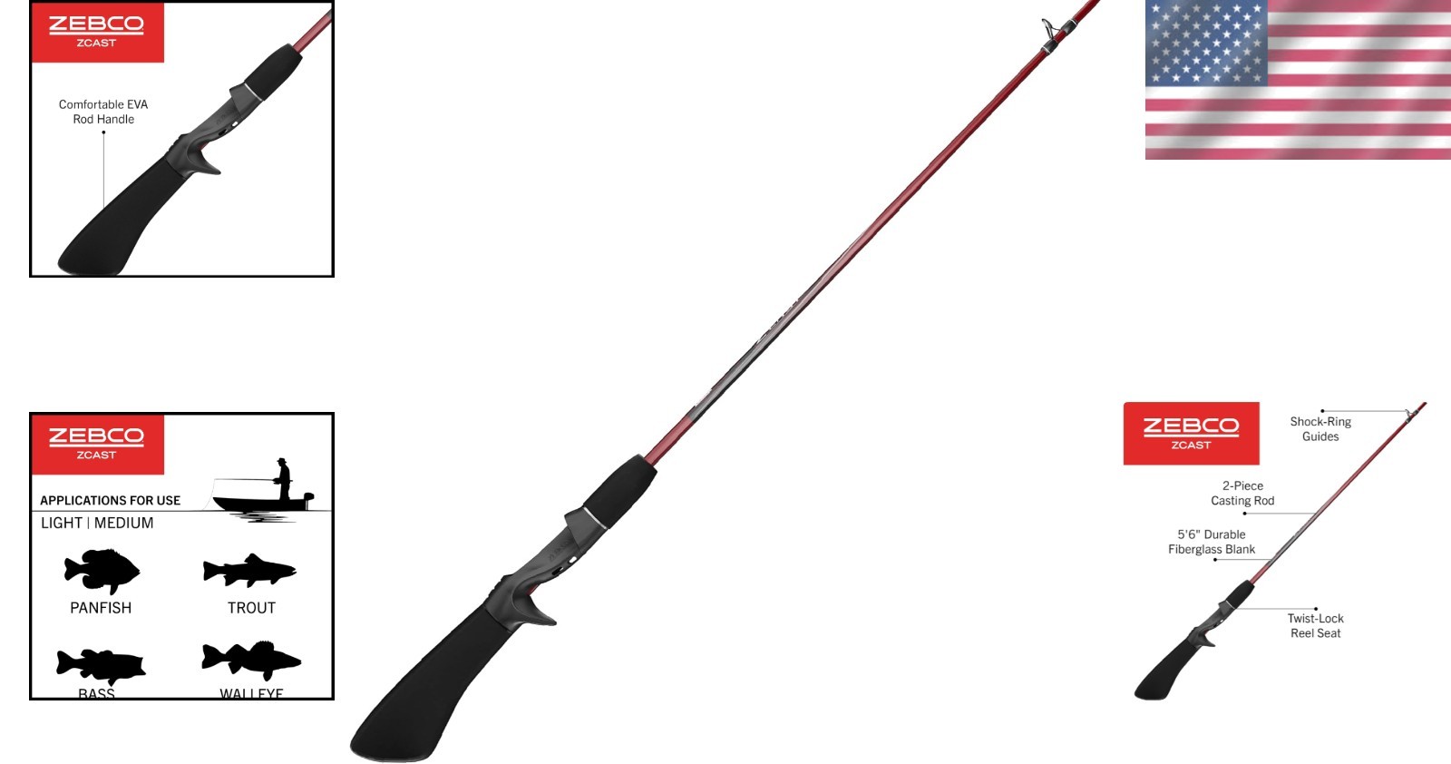 Z-Cast 5’6″ Medium-Light Casting Fishing Rod with Comfortable EVA Grip