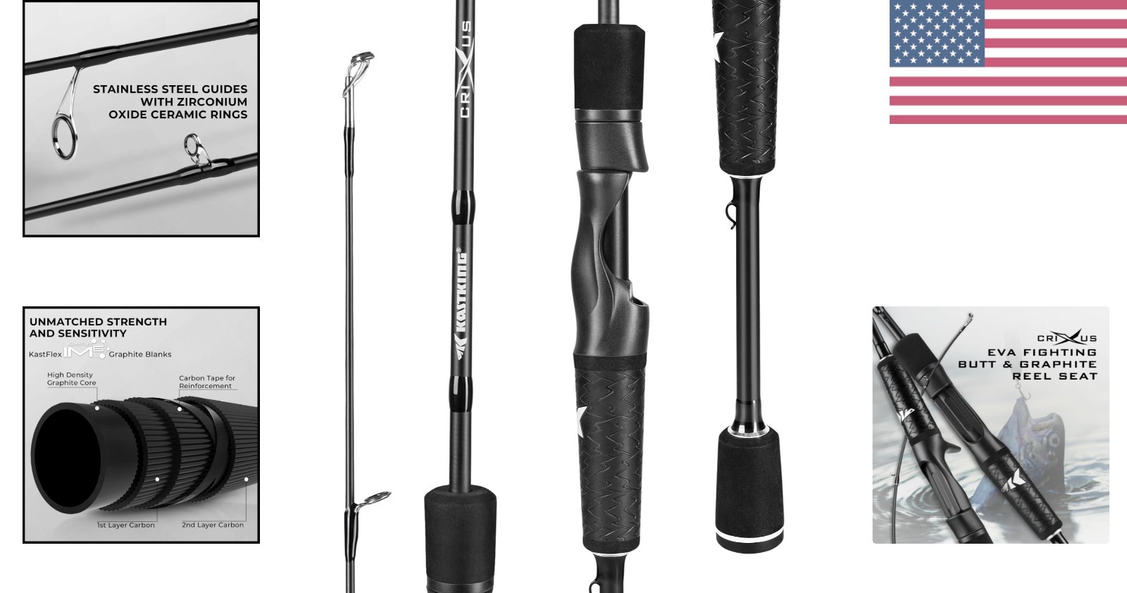 Crixus Fishing Rods,IM6 Graphite Spinning Rod & Casting Rod W/Zirconium Oxide…