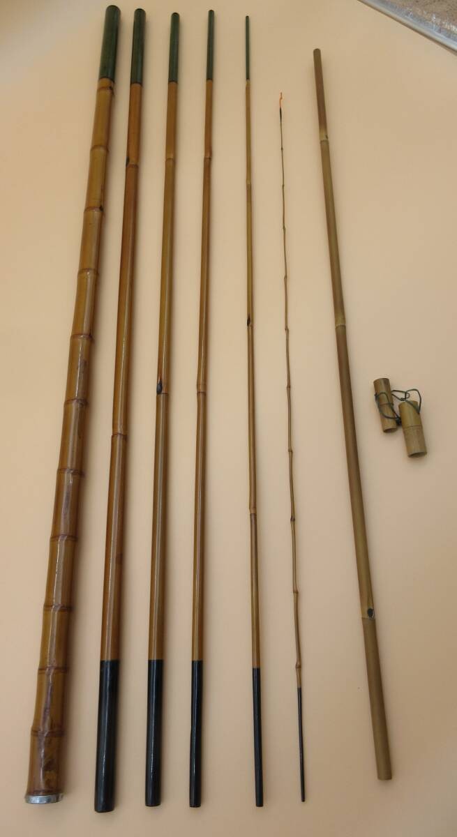 Japanese Bamboo Fishing Rod Signed “Saoichi” 6-Section Traditional Wazao 437cm