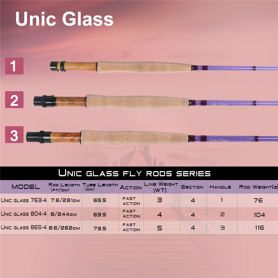 Unic Fiberglass 3/4/5wt Fly Fishing Rod Fast Action Carbon Glass Blank