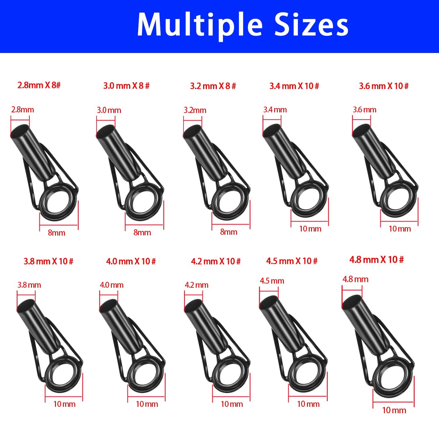 10 Pcs Fishing Rod Tip Repair Kit Stainless Steel Guide Tips Black Set