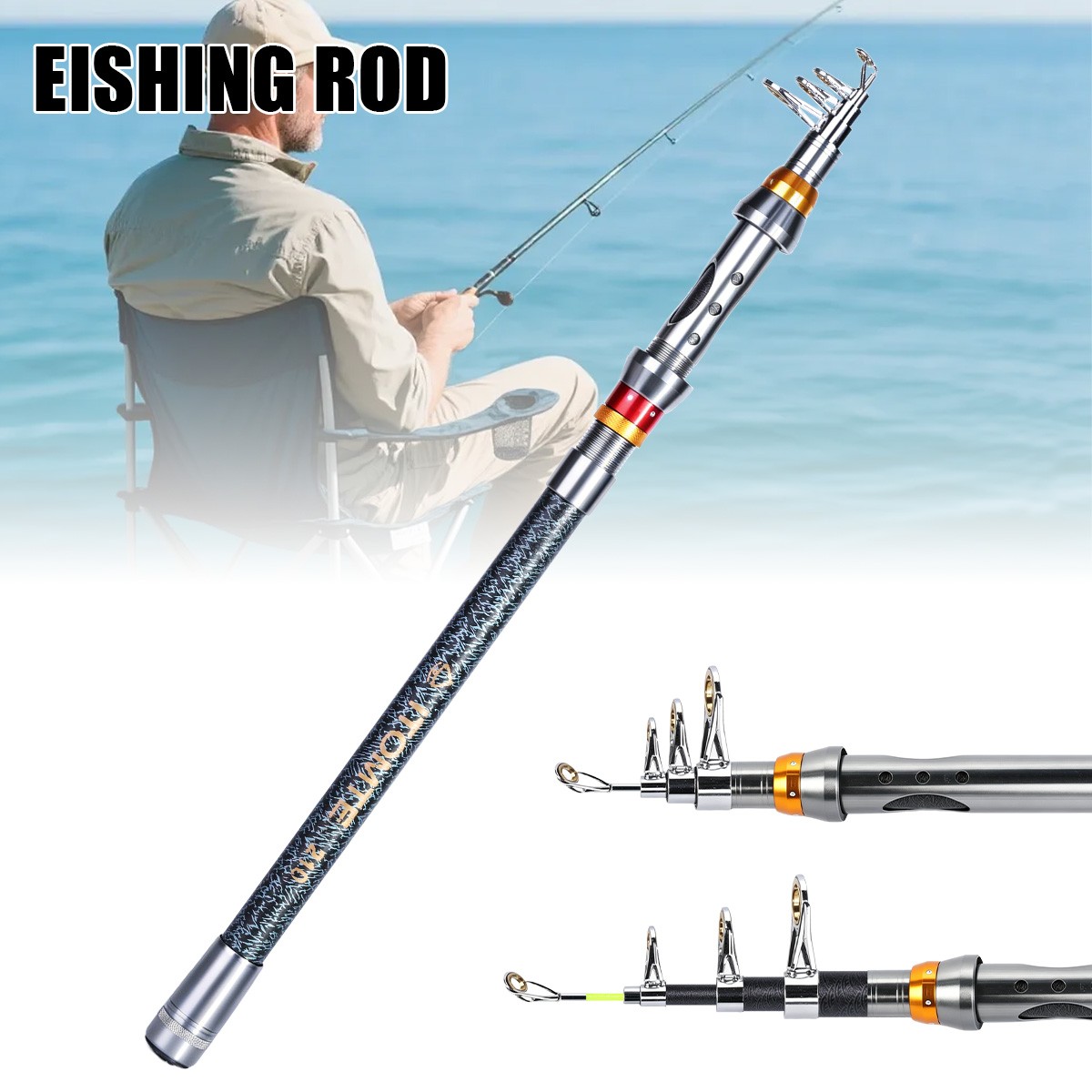 2.1/3.6M Fishing Rod Carbon Fiber Telescopic Portable Sea Spinning Casting Pole