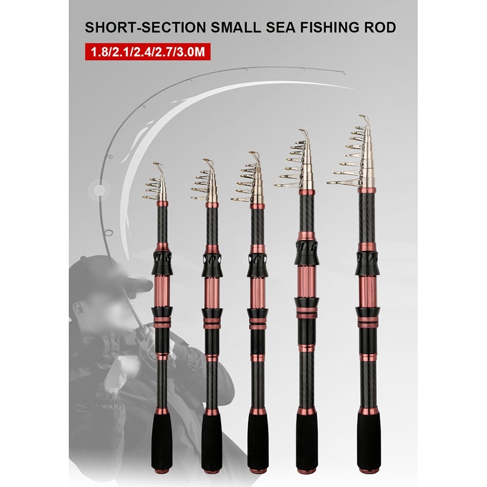 Sea Fishing Rod Carbon Fiber Shrink 180cm Black Pink with Reinforced Reel Seat
