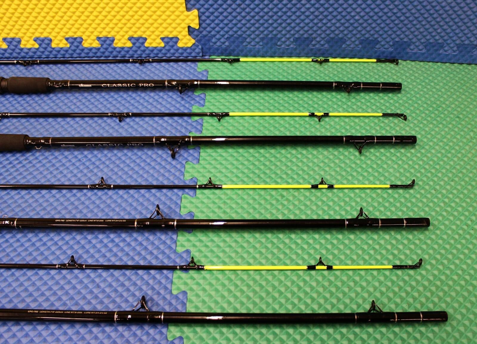 Okuma Classic Pro Trolling Rod 7′ 6″ 2 Piece Chartreuse Tip CPC-762-CT 4-Pack