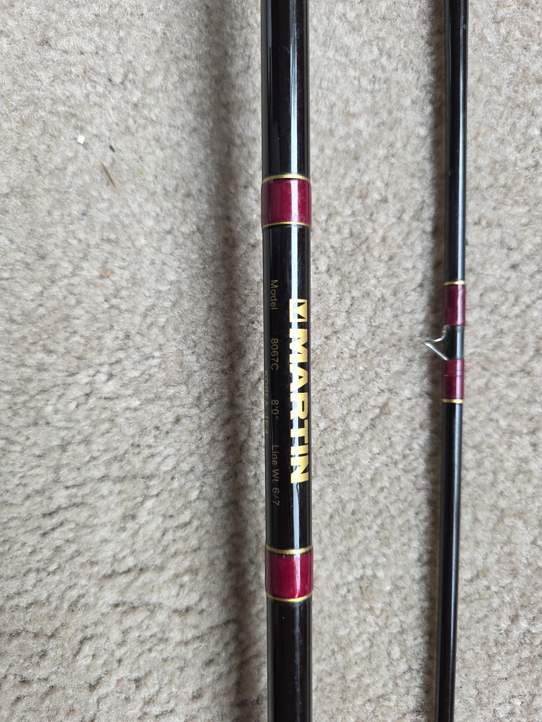Martin 2 Piece 8067C Fly Rod Line Wt 6/7 Cork Handle 8 Foot Length