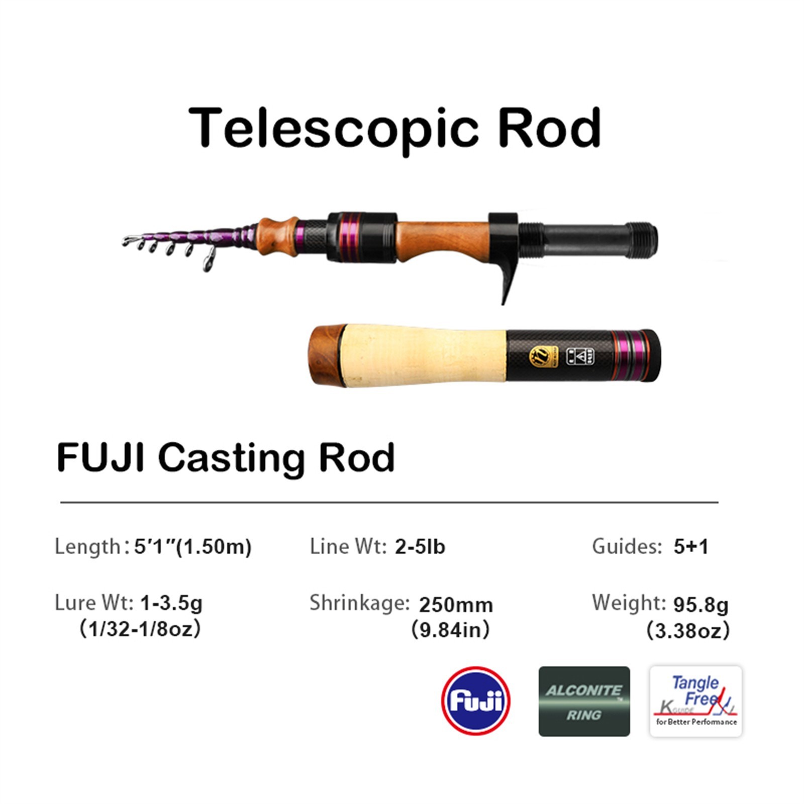 PURELURE Telescopic 1.5m FUJI Guide Travel Portable Lightweight Ultra Short