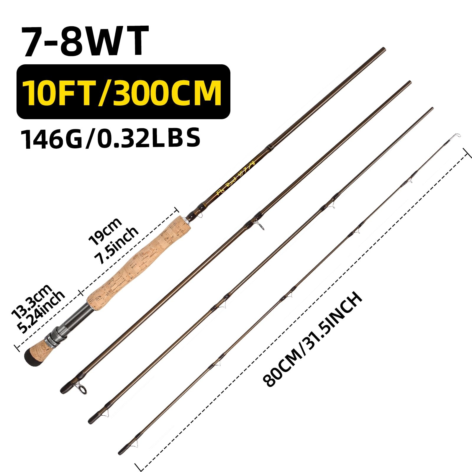 Fly Fishing Rod, Carbon Fiber, 9ft to 10ft, 5/6wt to 7/8wt, 4 Piece Sections,…