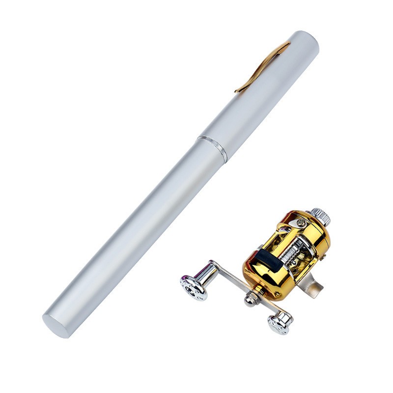 Mini Portable Pocket Fish Pen Shape Aluminum Alloy Fishing Rod Pole Reel NEW