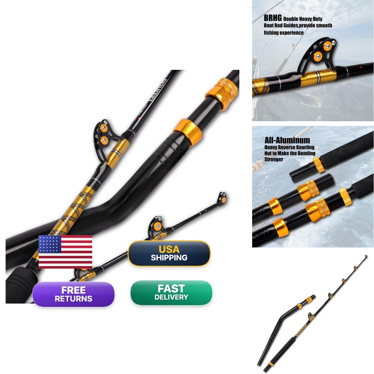 Fiblink Bent Butt Fishing Rod 2-Piece Saltwater Offshore Trolling Rod 2-Piece 6