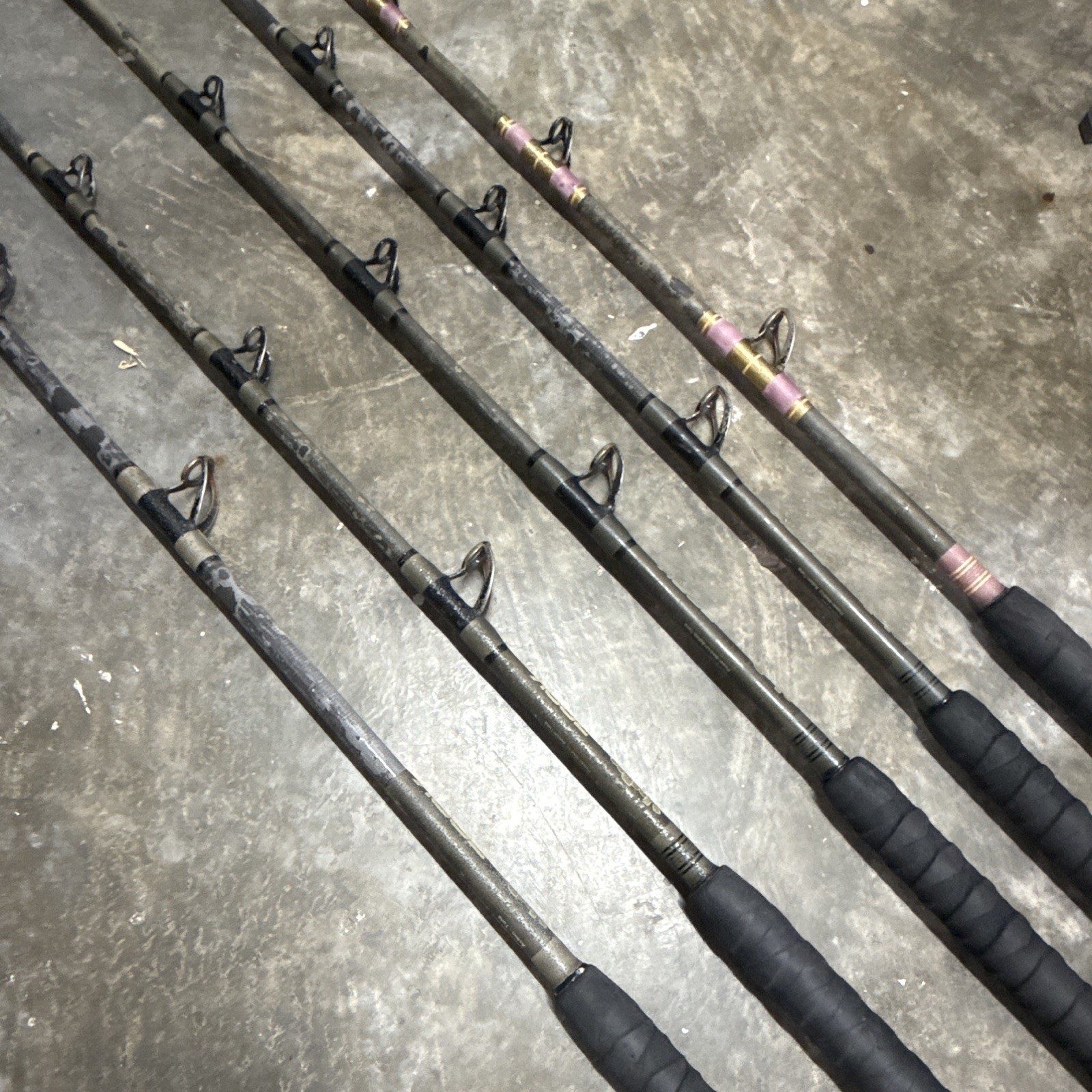 5- Custom tuna rods- used- Calstar blanks- Winthrop tips except 1 of them.