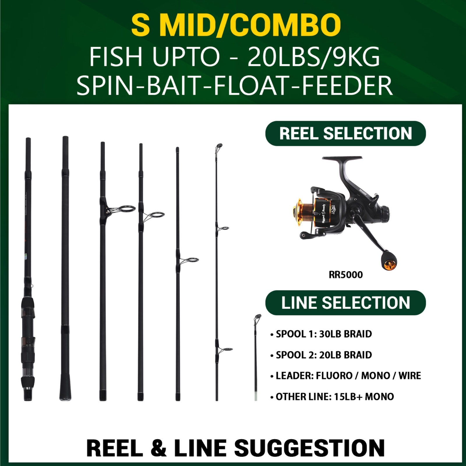 S MID Strong Predator Carp Travel Fishing Rod & Case 10.5′ Light-Sea,freshwater