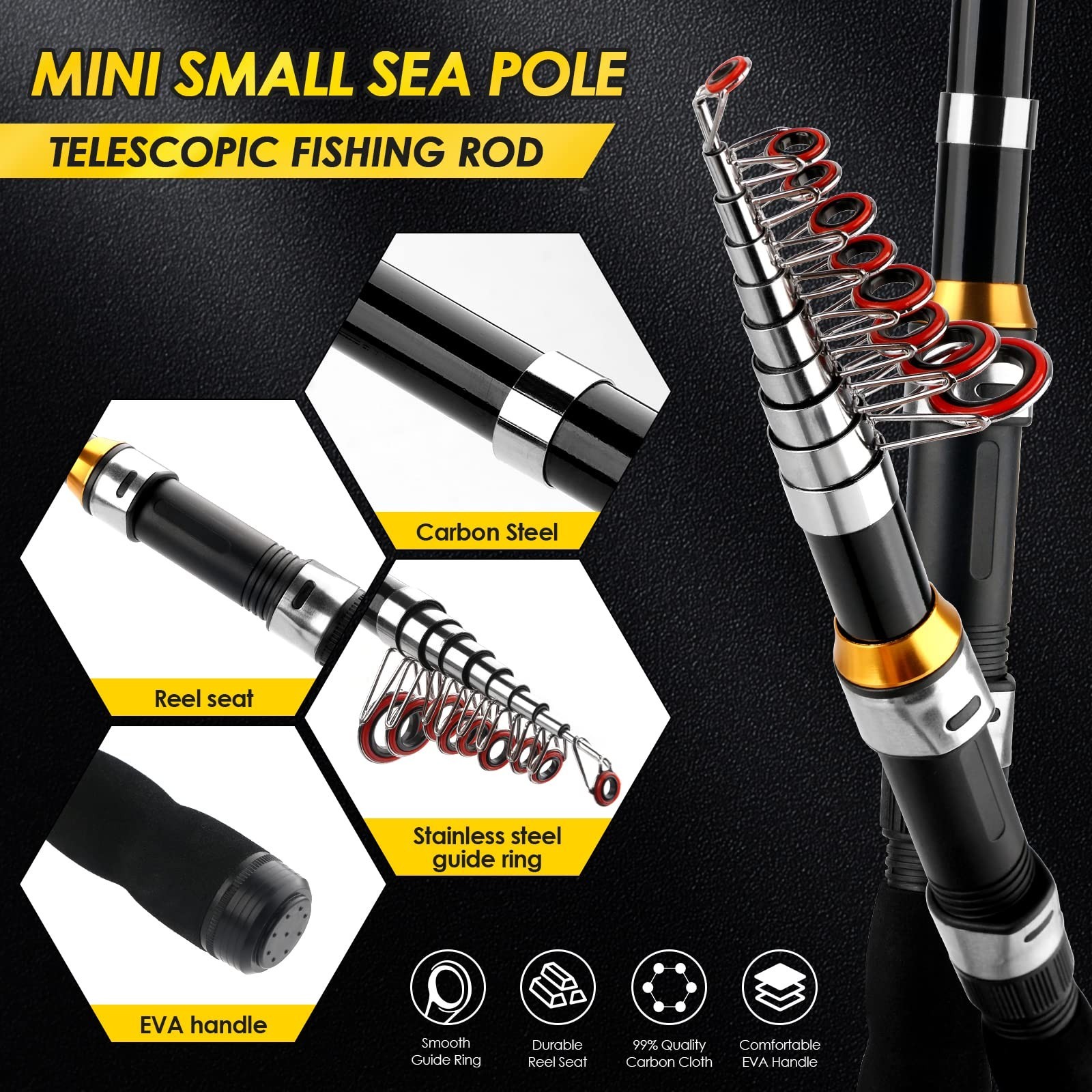 Telescopic Fishing Rod Reel Combo 2PCS 6.89FT Collapsible Fishing Pole Spinni…