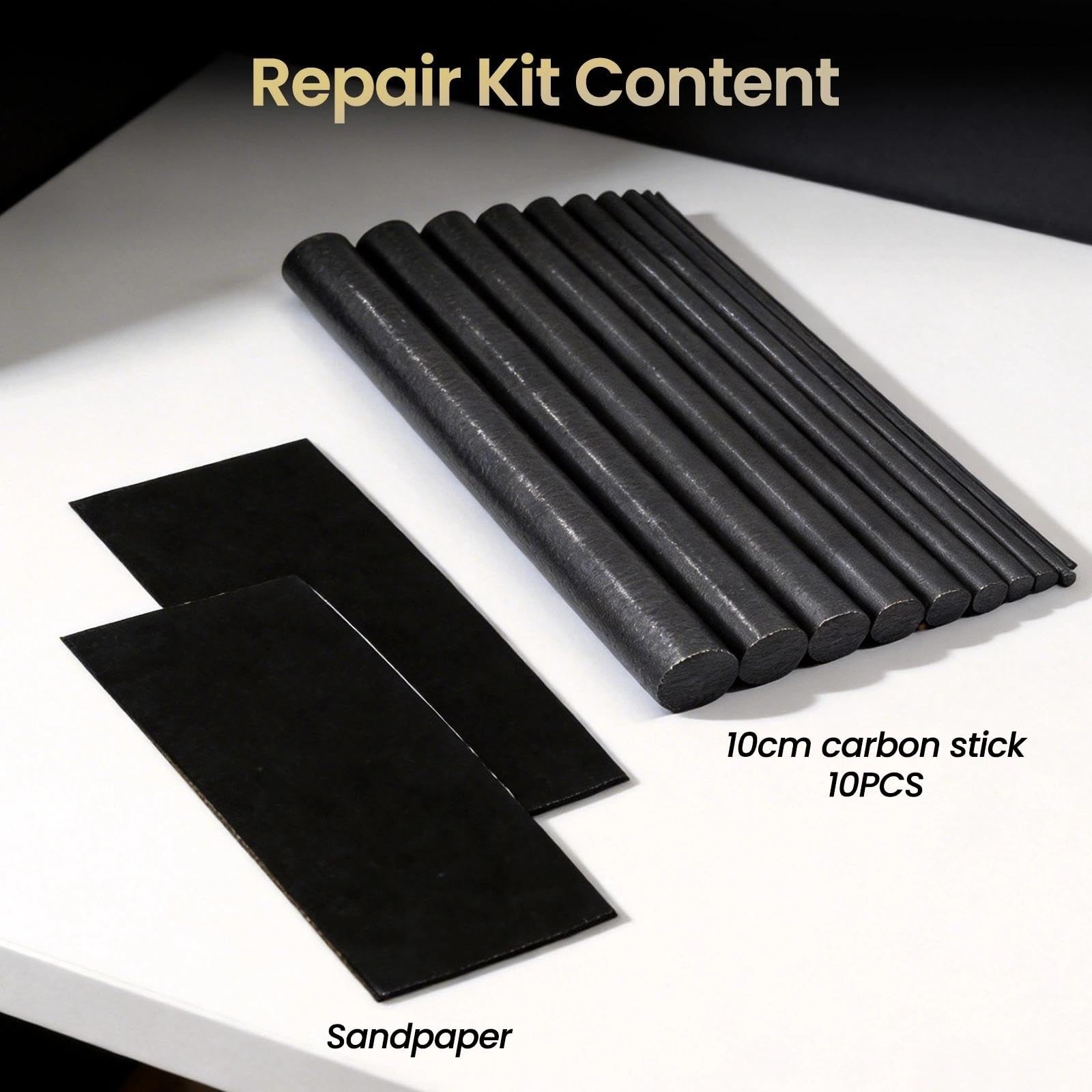 Fishing Rod Repair Kit Complete,10pcs Carbon Fiber Sticks with 5pcs Sandpaper