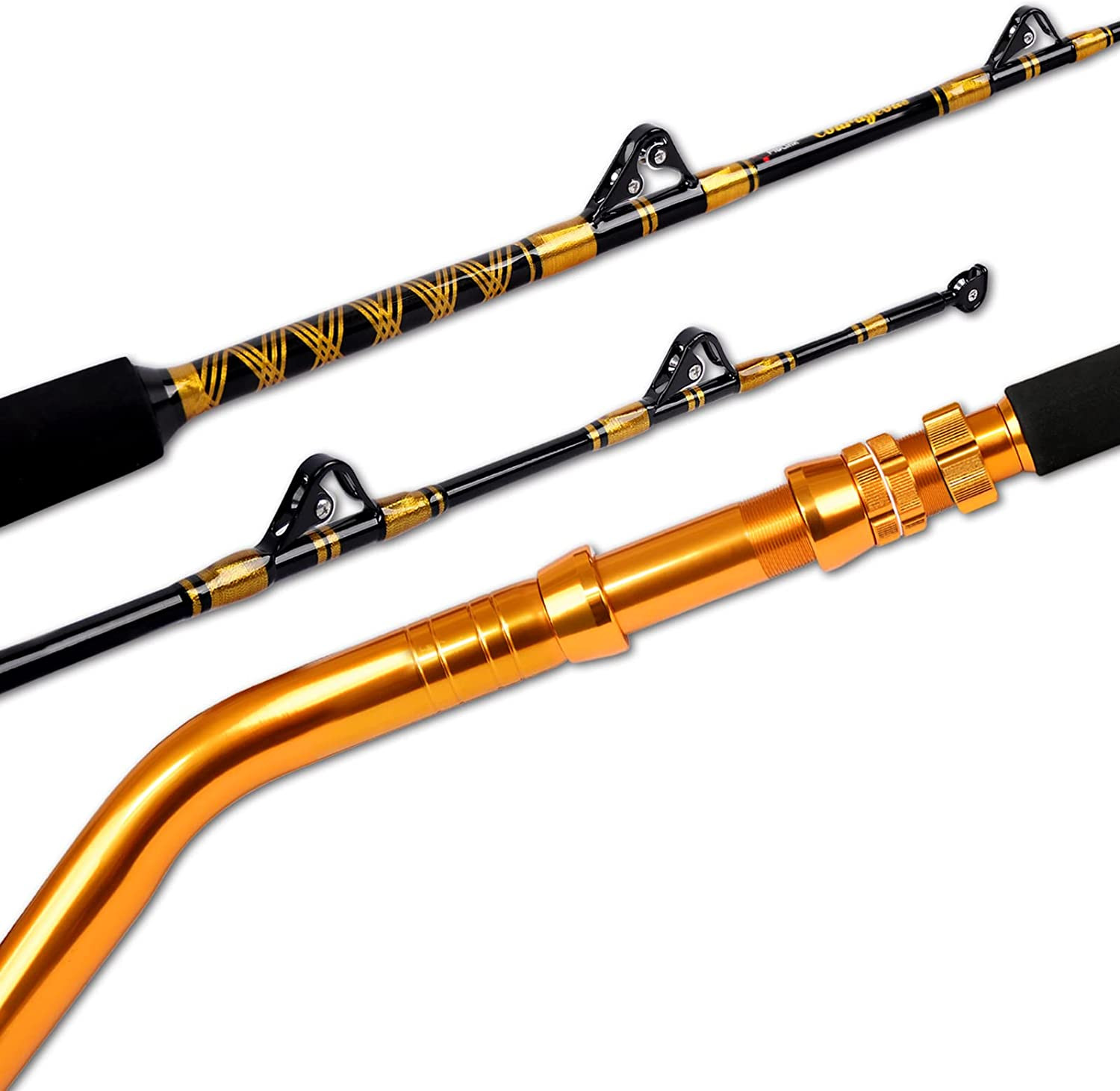 2-Piece Bent Butt Trolling Rod Saltwater Deep Sea Roller Big Game Fishing Pole