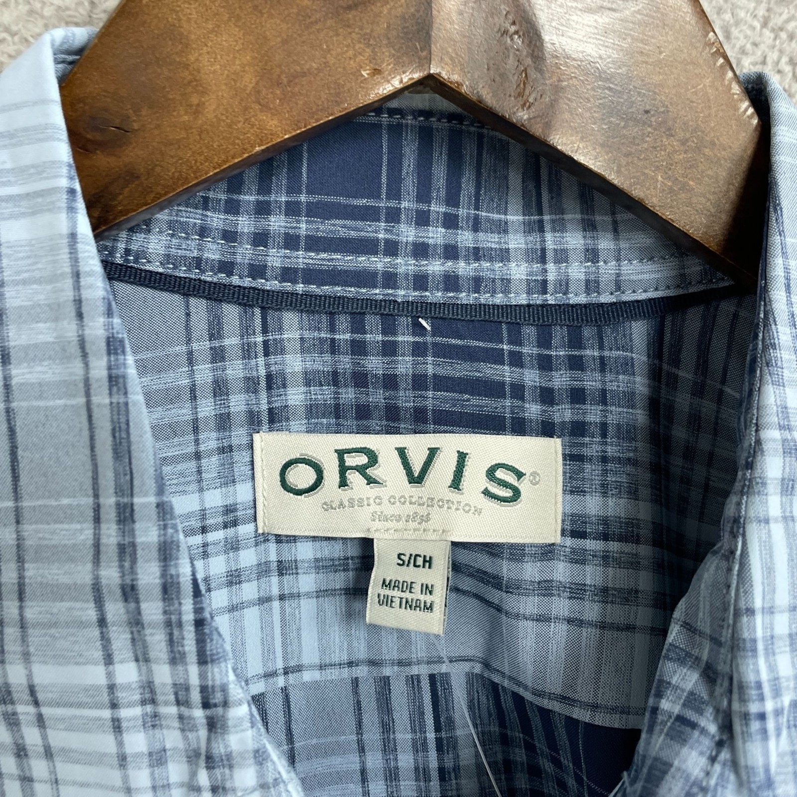 Orvis Men’s S Short Sleeve Plaid Button Up Shirt Outdoor Blue N0748