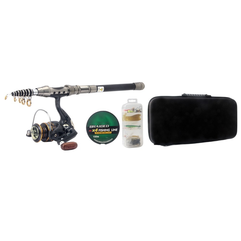 1.5m 1.8m 2.1m 2.4m Fishing Rod and Reel with Bait Set Line and Carry Bag