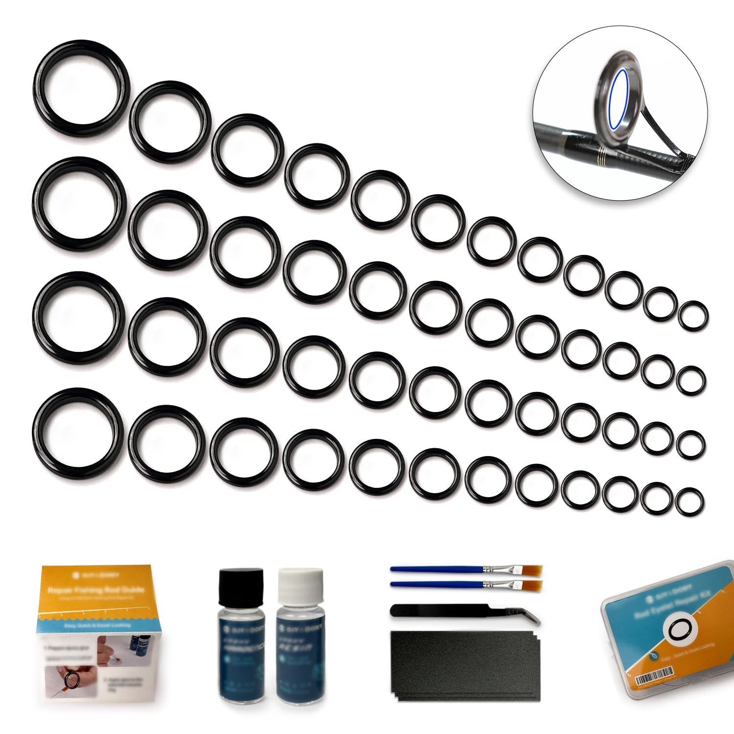 Fishing Rod Repair Kit,Fishing Pole Eyelet Ceramic Insert Eyes Repair with 52 Gu