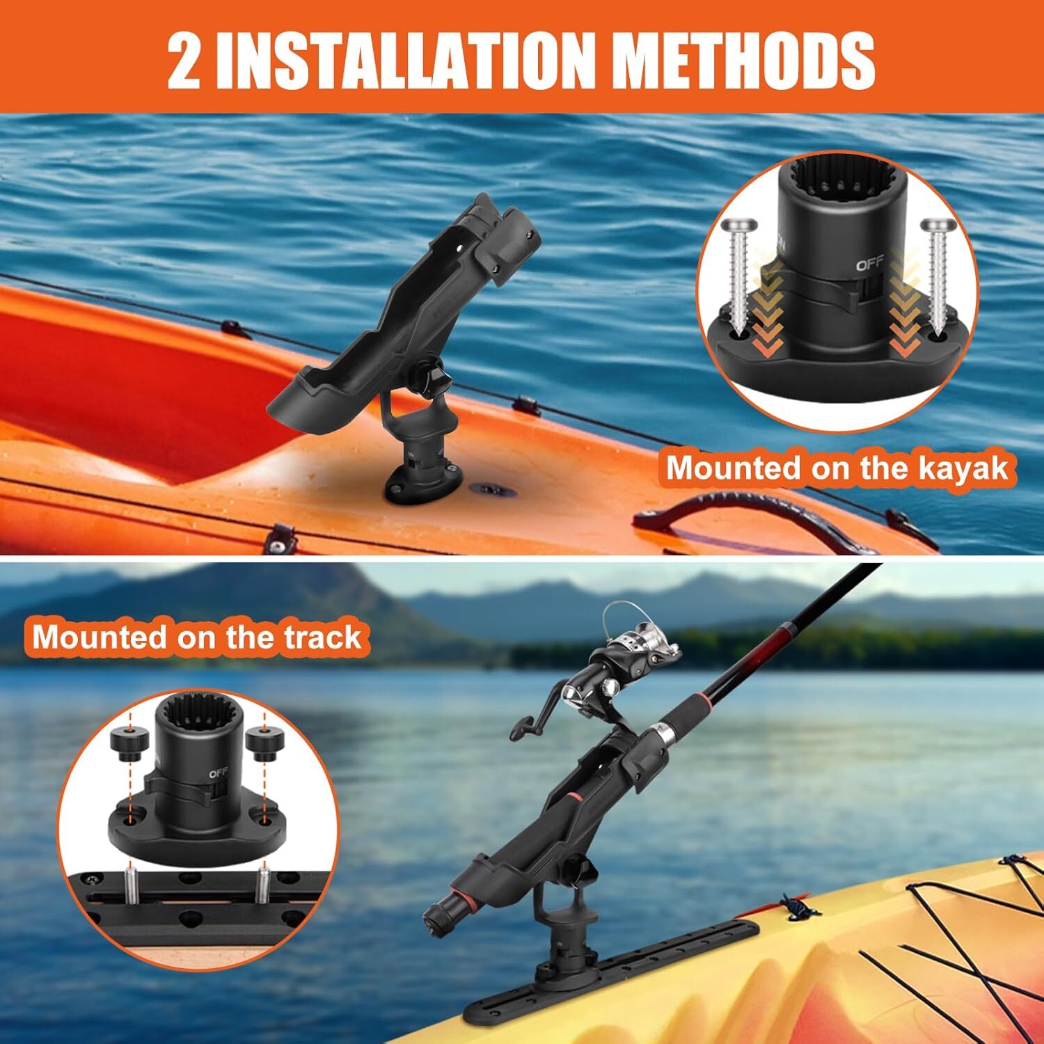 Kayak Fishing Rod Holder,360° Fishing Boat Rod Holder for Track Mount/Deck Mount