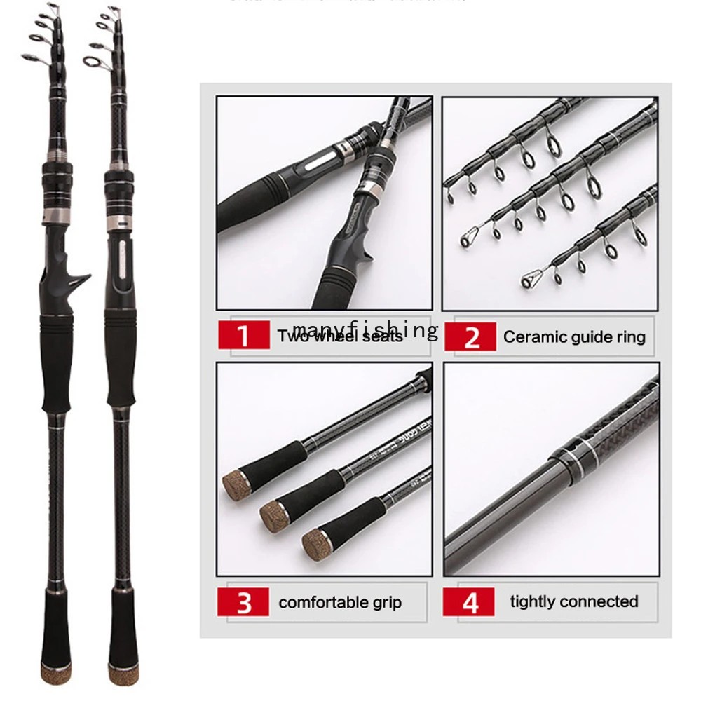 Portable Rock Fishing Rod 1.8/2.1/2.4/2.7/3.0M Telescopic Sea Carbon Fiber Rod