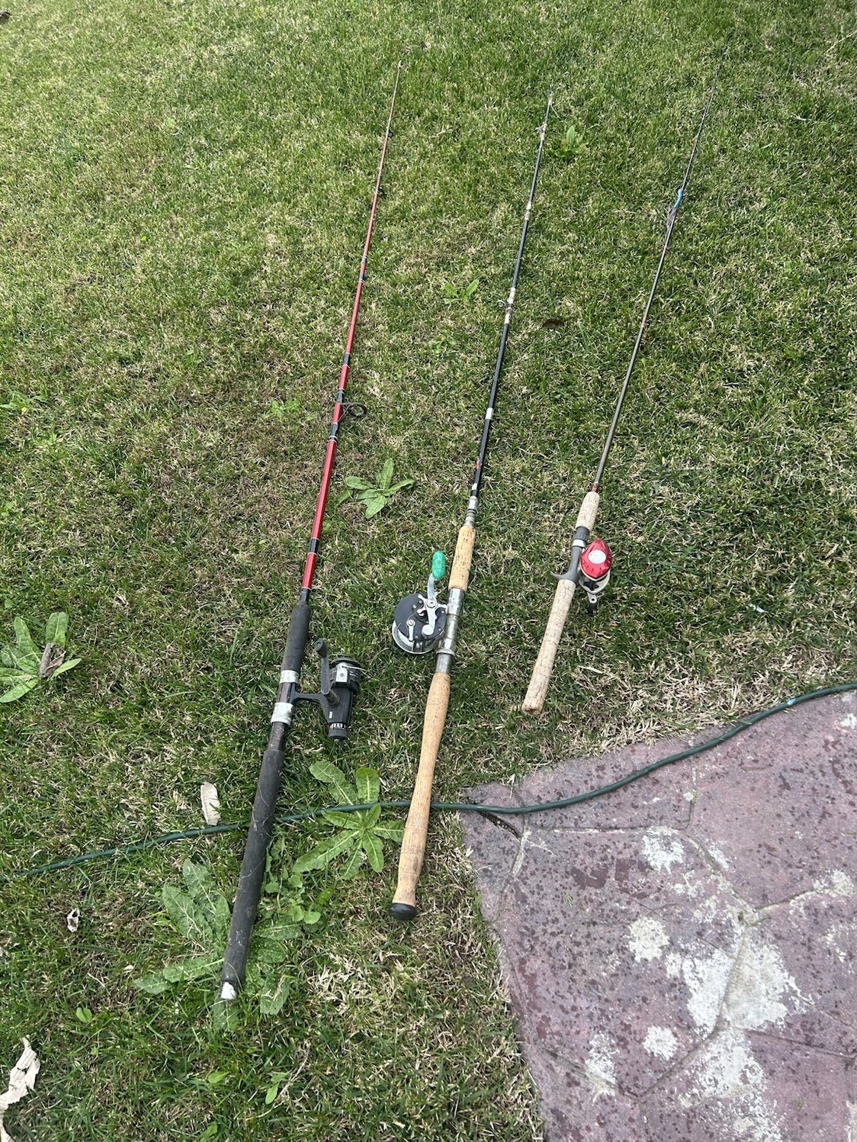 One spinning rail, one deep sea real, and one bait caster comes with a rod
