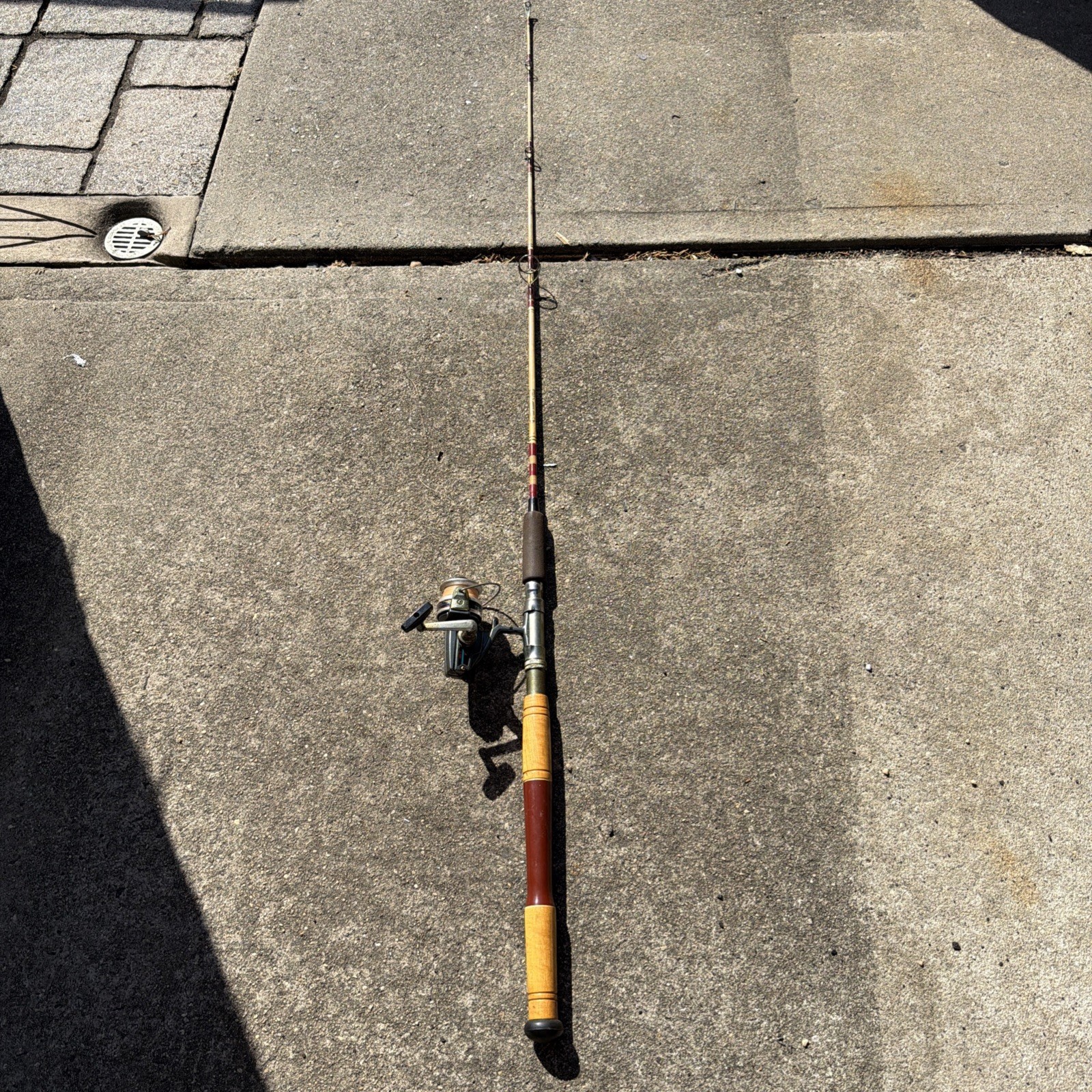 Vintage National Fiberglass TRU 1005S Fishing Rod 62” Wooden Handle USA