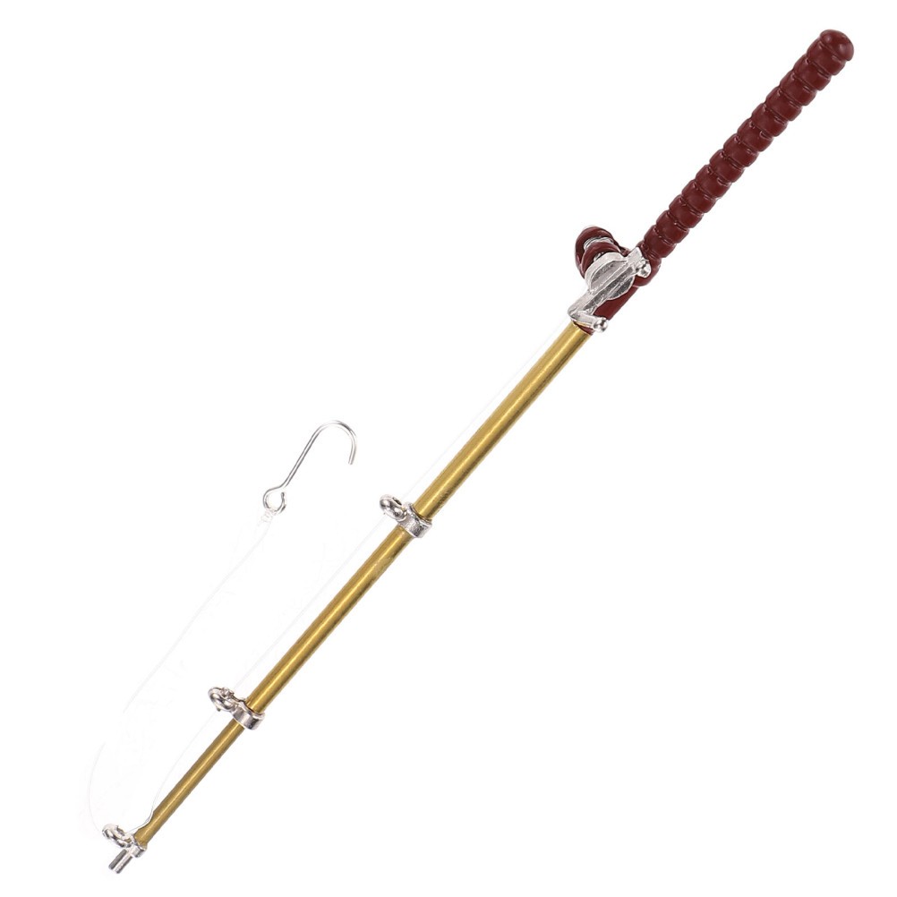 Miniature Small Fishing Pole Model Alloy Fishing Rod for Mini House Decor