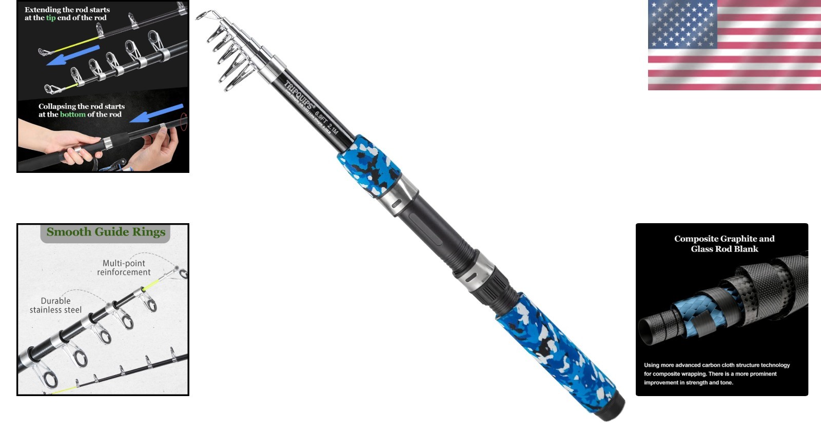 6.9FT Telescopic Fishing Rod – Lightweight Fiberglass Spinning Pole for Anglers