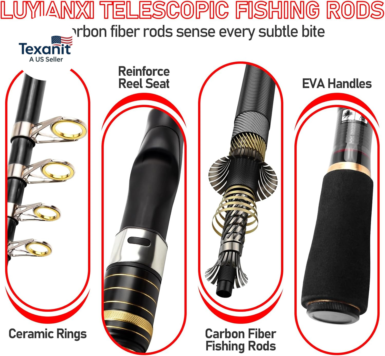 Telescopic Fishing Rod Combo – 2PCS 6.9 7.89FT Collapsible Carbon Fiber Pole Set
