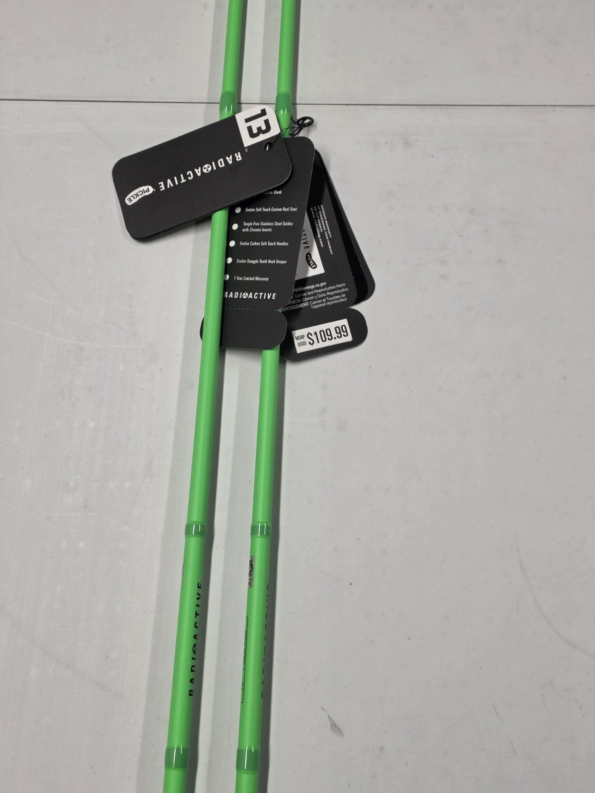 (LOT OF 2) 13 Fishing Radioactive Pickle 1 Piece Castinf Rods 7’3″ Heavy Fast