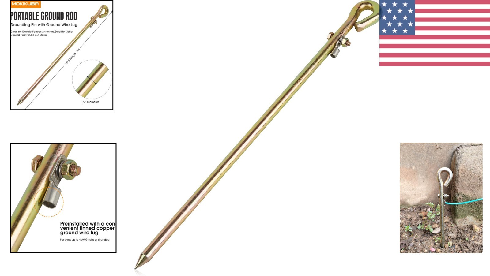 Robust Portable Ground Rod with Copper Wire Lug for Reliable Grounding Solutions