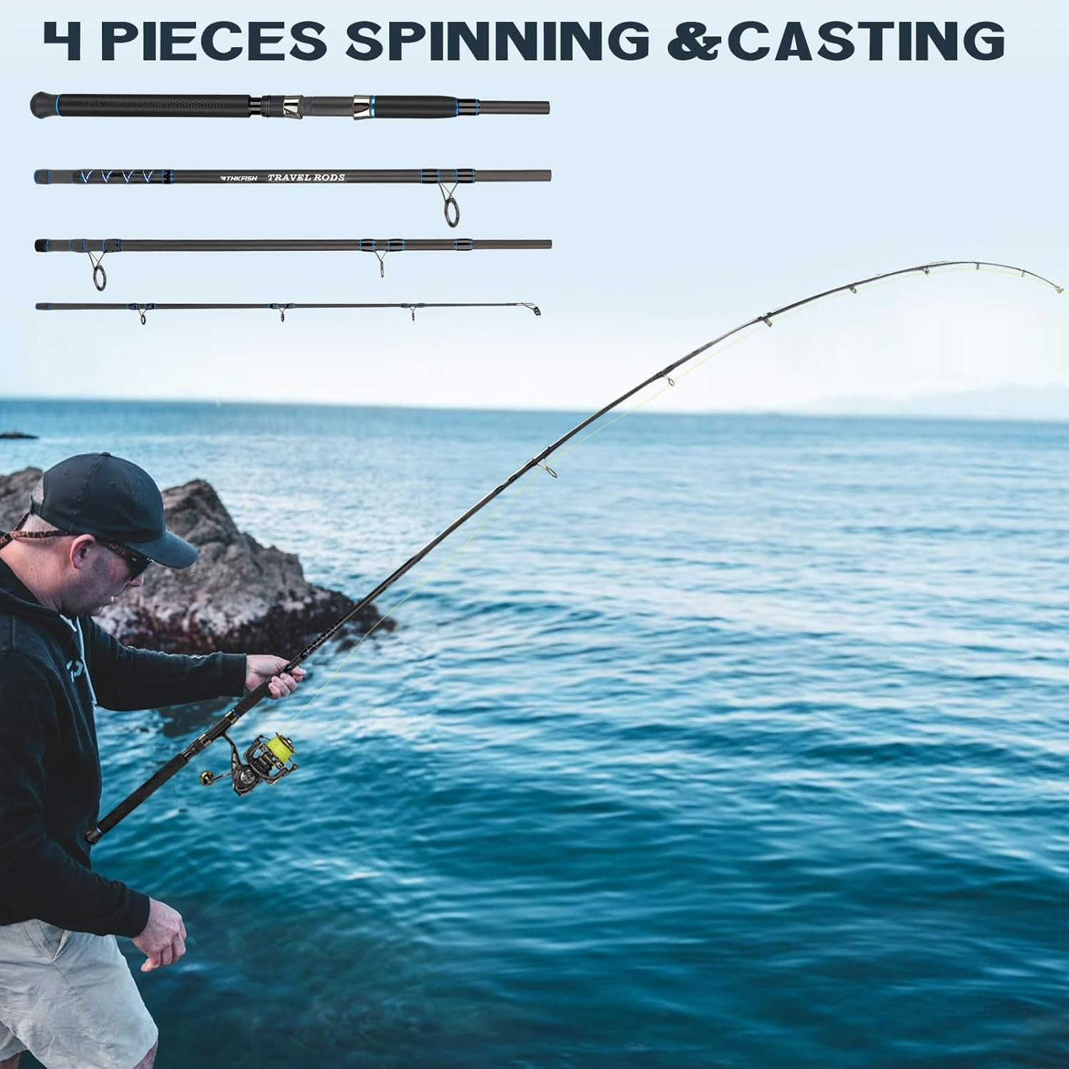 4 Piece/5 Piece Saltwater Travel Rod, Heavy Spinning Fishing Rod Portable Travel