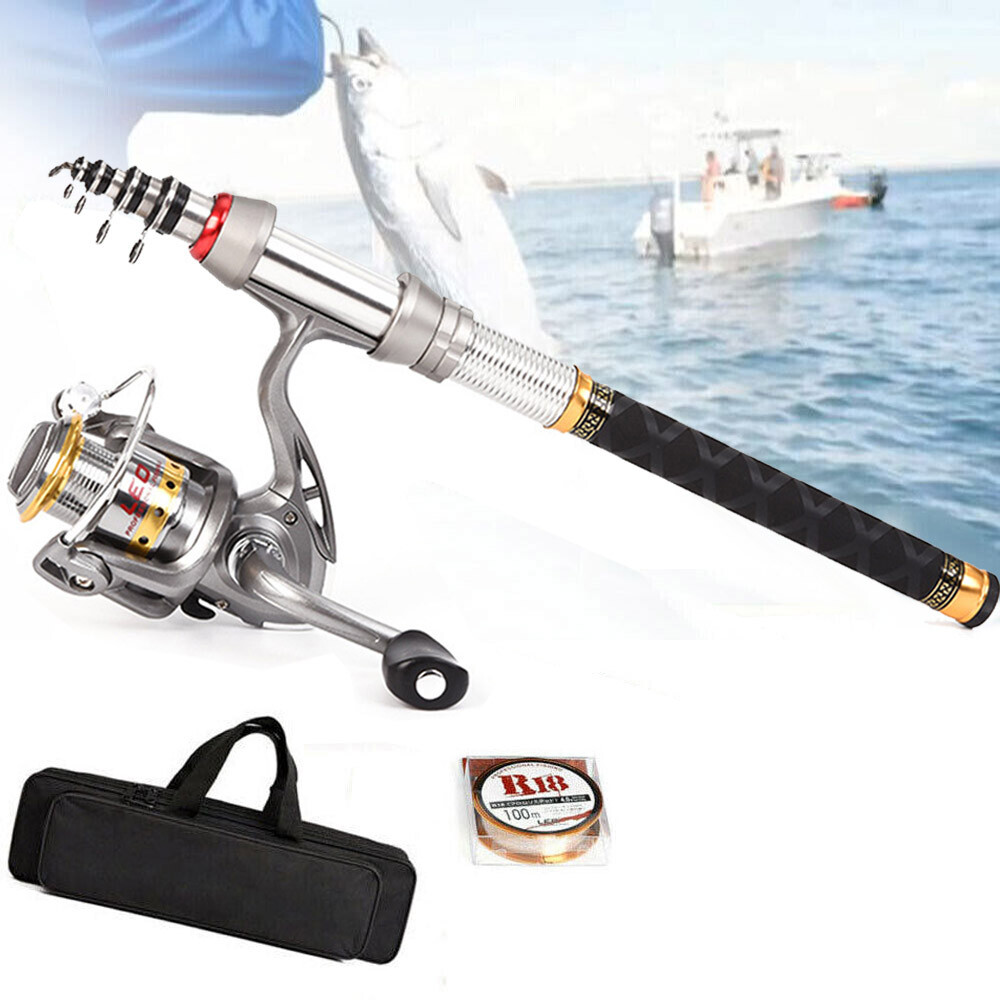Carbon Fiber Telescopic Fishing Rod Pole Reel Bag Combo Sea Saltwater Freshwater