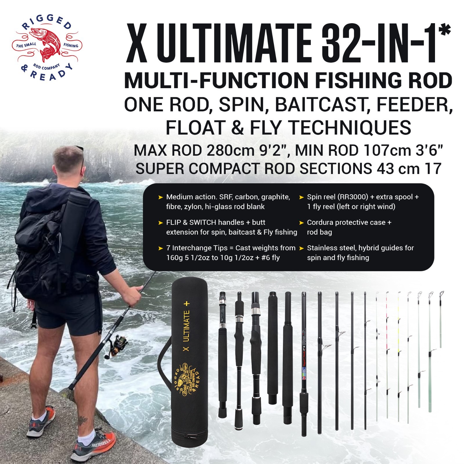 Infinite Ultimate 25-in-1 Compact multifunction Spin-Bait-Fly Travel Fishing Rod