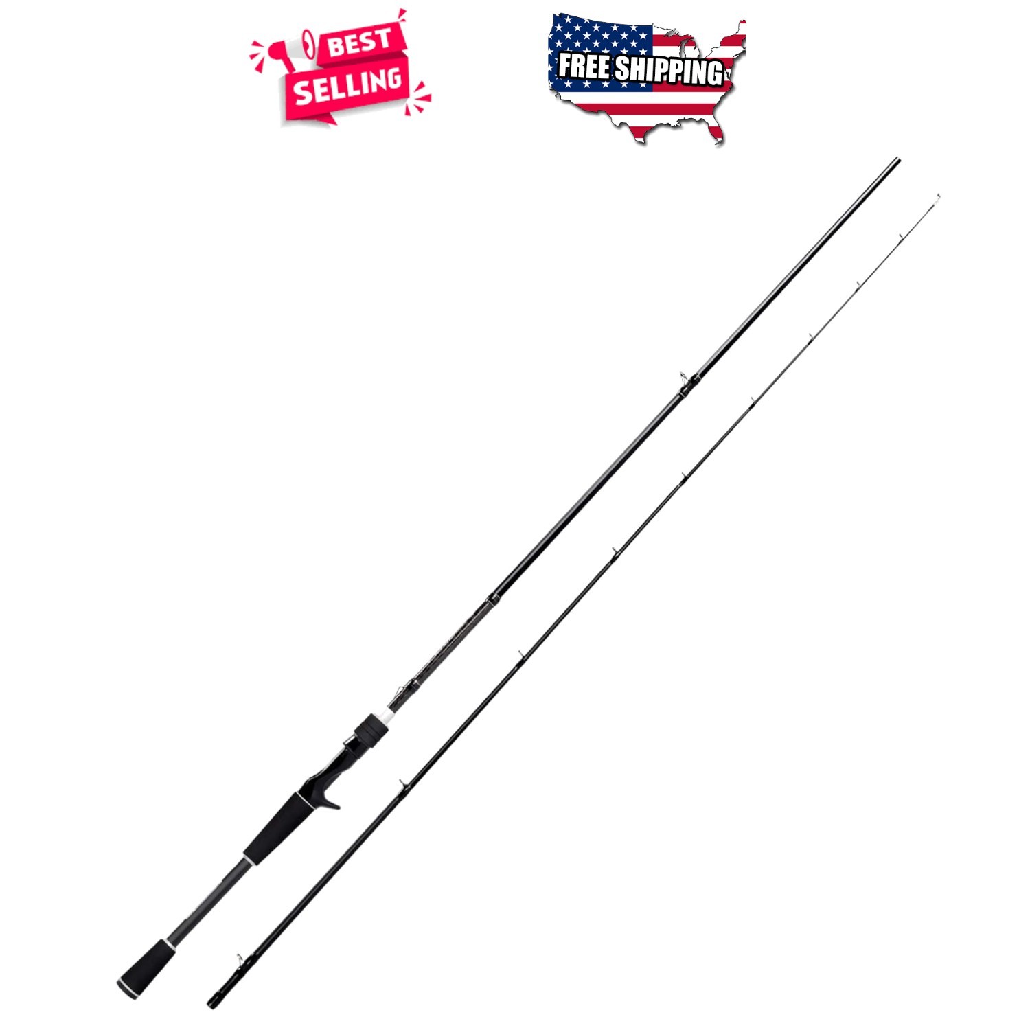 Casting Fishing Rod 2pc 6’6″ Medium Heavy Fast Action Carbon Fiber Fuji Guides