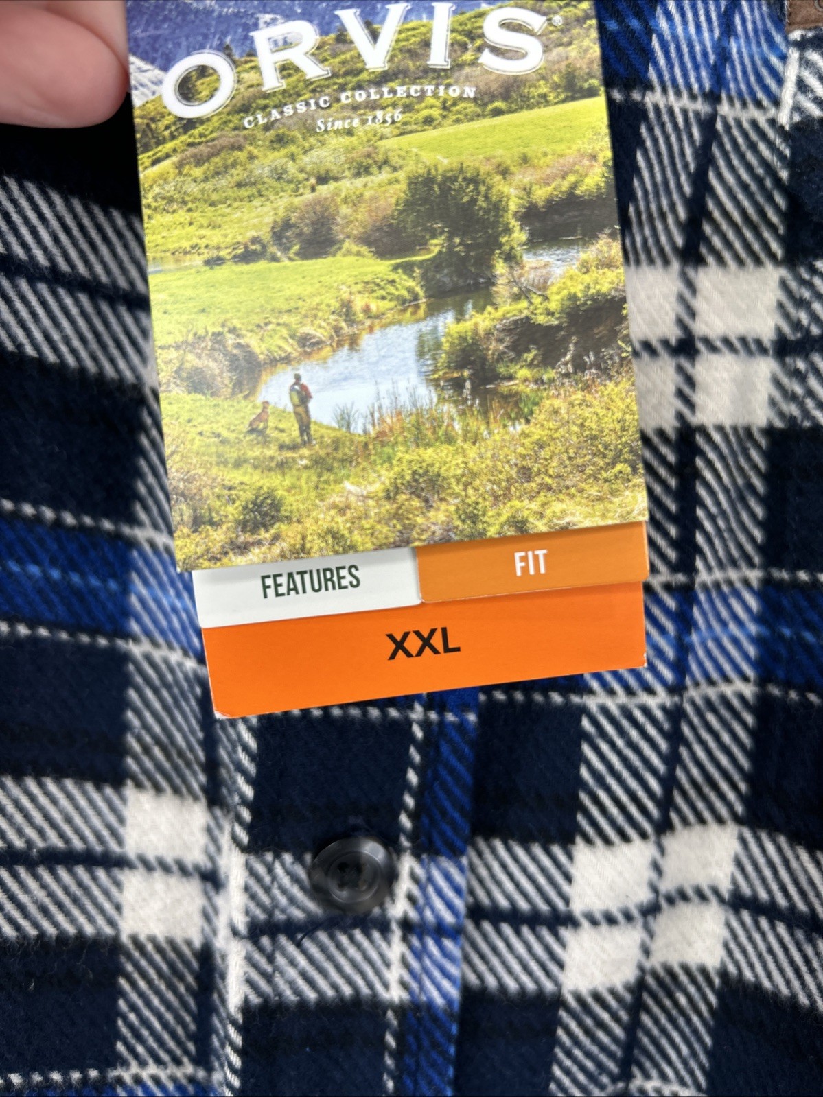 Orvis Mens XXL Blue White Plaid Flannel Pockets Heavyweight Outdoor Shirt Jacket