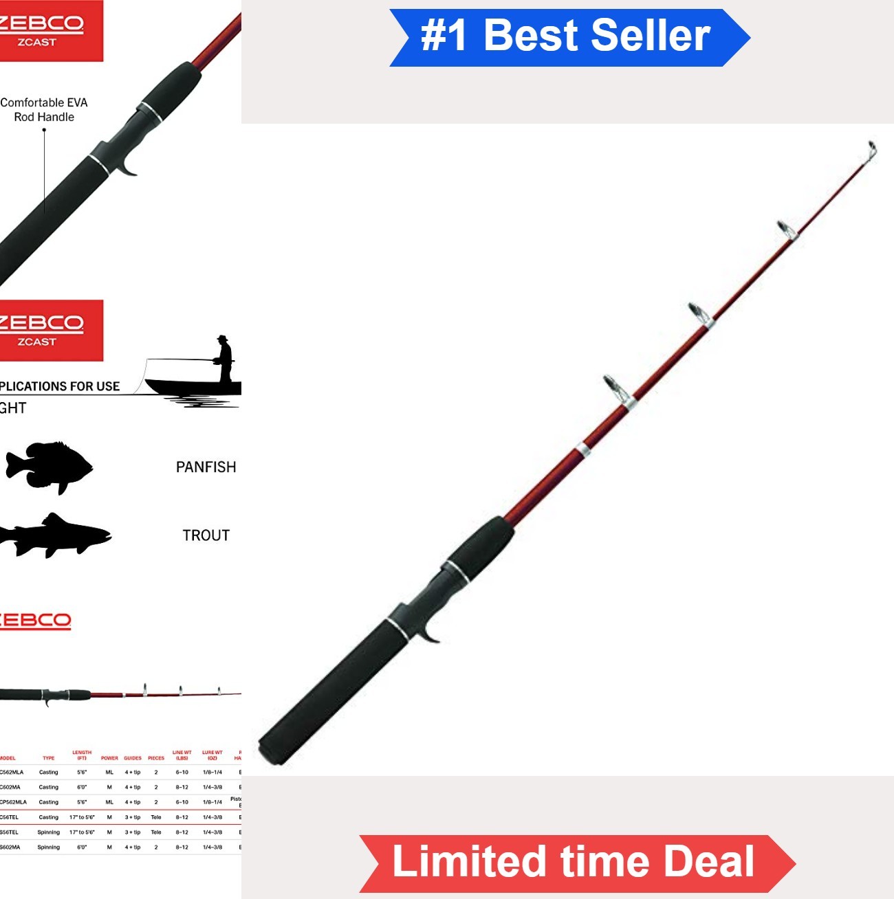 Telescopic Casting Fishing Rod 5ft 6in Medium Power Fiberglass Fast Action EVA